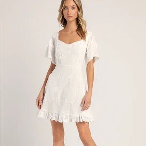 Lulu's Elegant White Embroidered Midi Dress